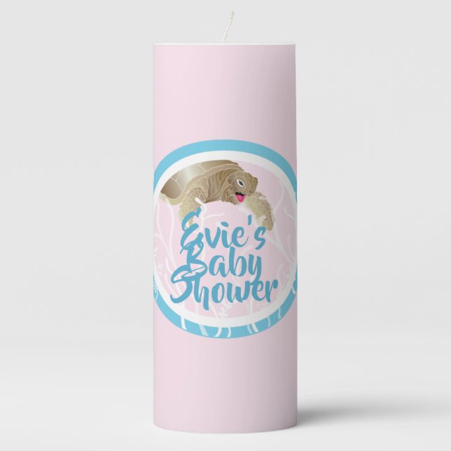 Baby Shower 3 x 8" Pillar Candle Turtle Pink (Front)