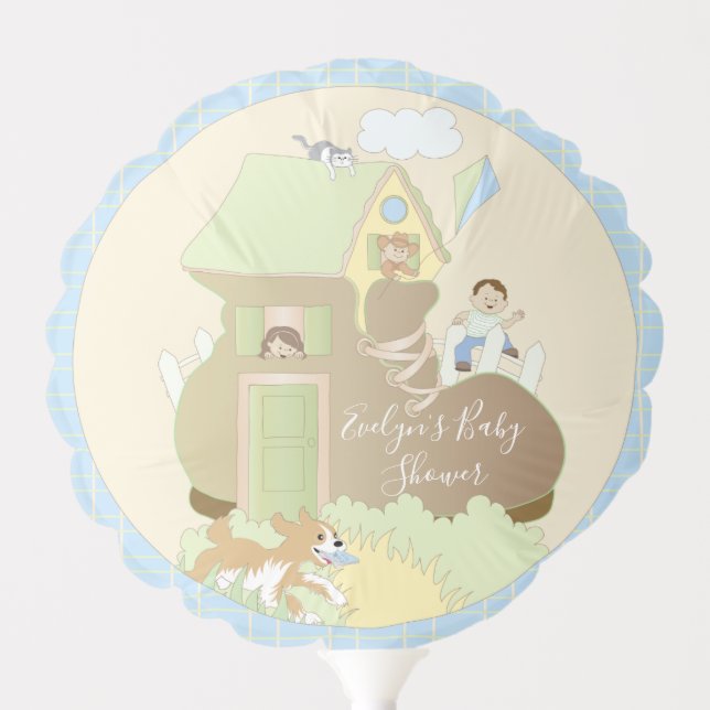 Baby Shower 6" Round Balloon Build a Library Blue (Front)