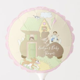 Baby Shower 6" Round Balloon Build a Library Pink