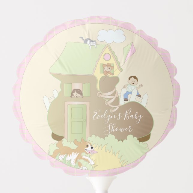 Baby Shower 6" Round Balloon Build a Library Pink (Front)