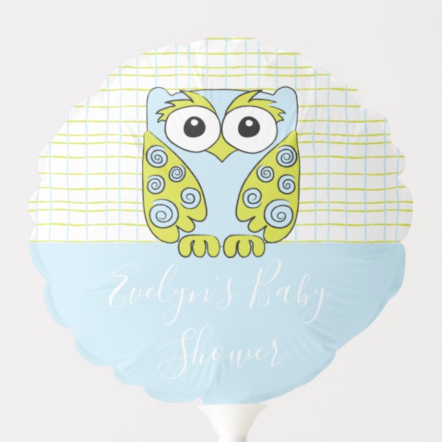 Baby Shower 6" Round Balloon Owl in a Tree Blue (Front)