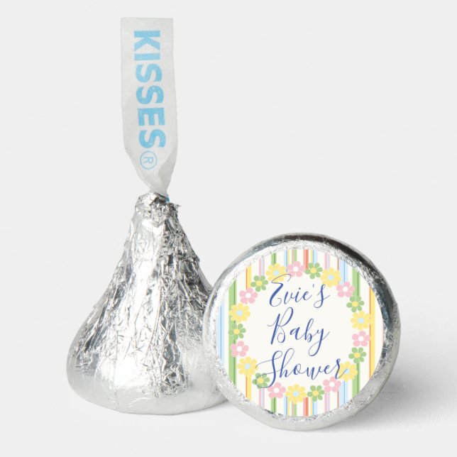 Baby Shower 6" Round Balloon Picnic Flower Stripes Hershey®'s Kisses® (Front)