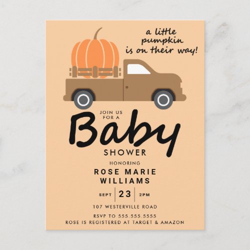 BABY SHOWER  A Little Pumpkin Is On Their Way Pos Postcard