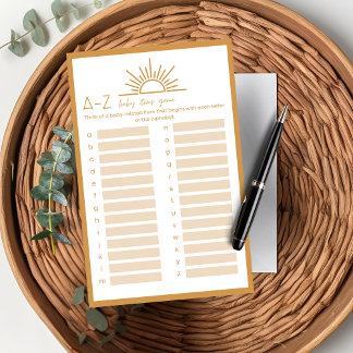 Baby Shower A-Z baby items game Sunshine Boho