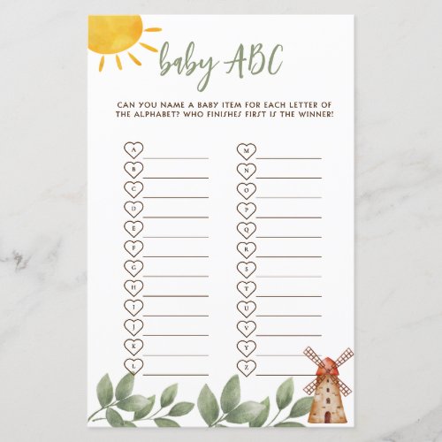 Baby Shower ABC Game Farm Themed