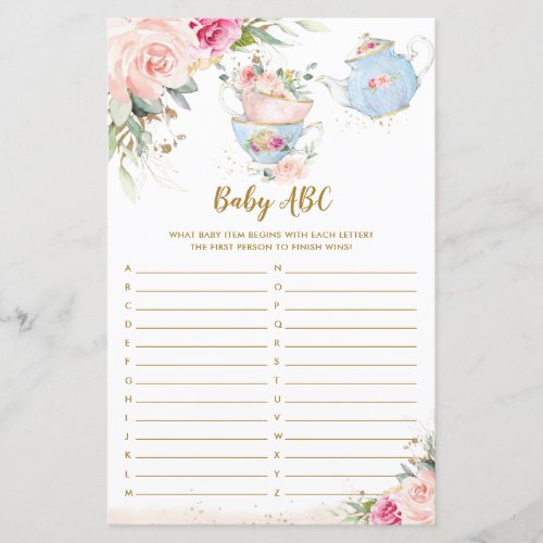 Baby Shower ABC Game Tea Party Vintage Pink Floral