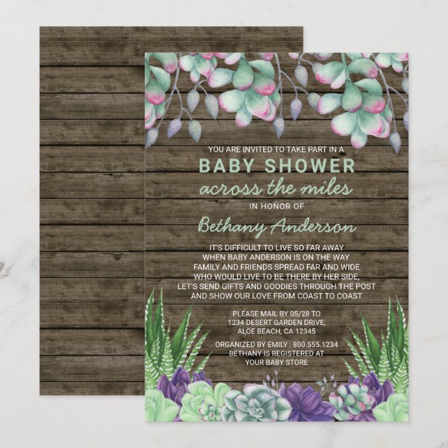 Baby Shower Across the Miles Rustic Succulents Invitation (Front/Back)