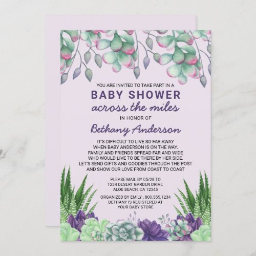 Baby Shower Across the Miles Watercolor Succulents Invitation