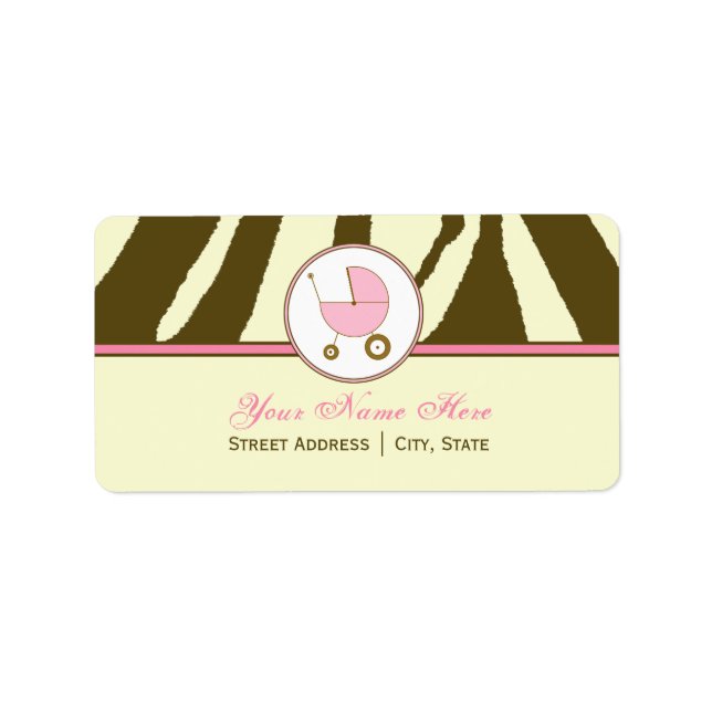 Baby Shower Address Label- Brown Zebra Print Pink Label (Front)