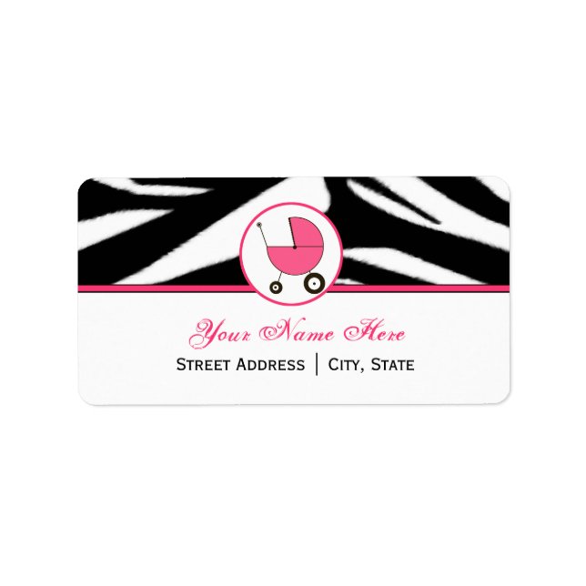 Baby Shower Address Label - Zebra Print and Pink (Front)