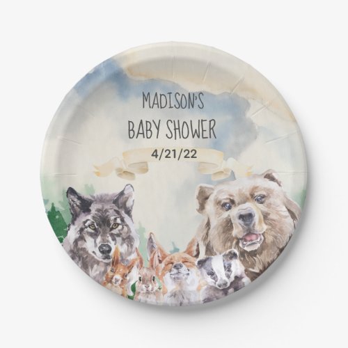 Baby Shower Adorable Woodland Animals Watercolor Paper Plates