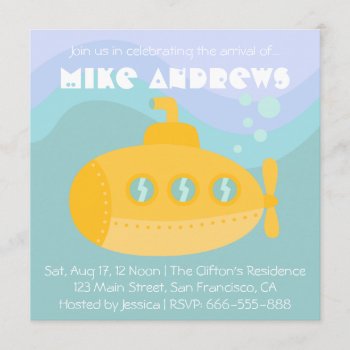 Baby Shower: Adorable Yellow Submarine Underwater Invitation by RustyDoodle at Zazzle