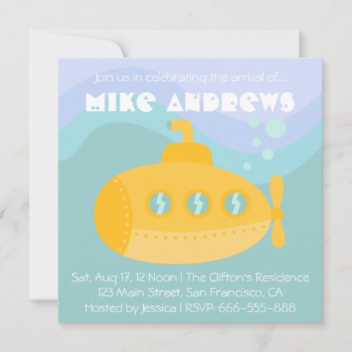 Baby Shower Adorable Yellow Submarine Underwater Invitation