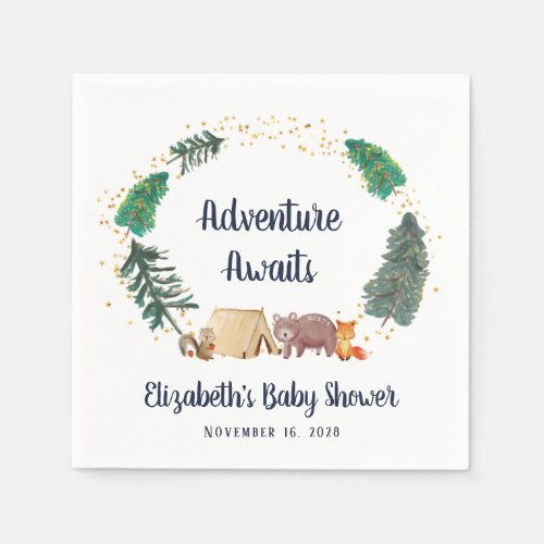 Baby Shower Adventure Awaits Woodland Animals Napkins