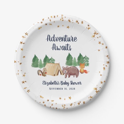 Baby Shower Adventure Awaits Woodland Animals Paper Plates