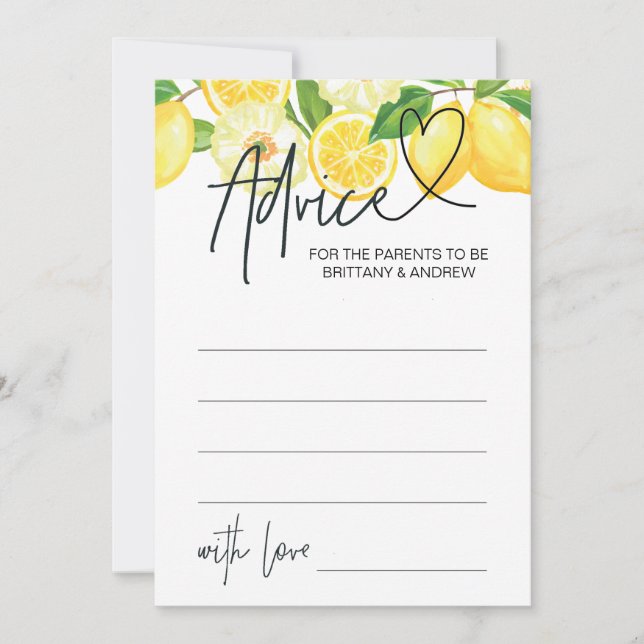 Baby Shower Advice Card Baby Shower Games Lemon (Front)