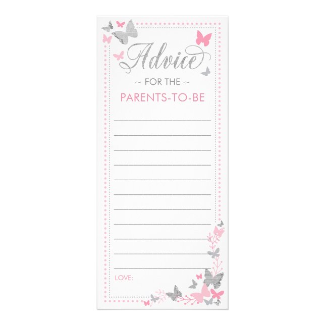 Baby Shower Advice Card, Butterfly Rack Card (Front)