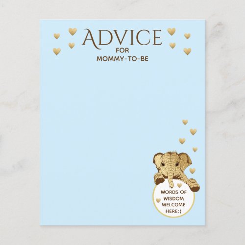 Baby Shower Advice Card Elephant Blue