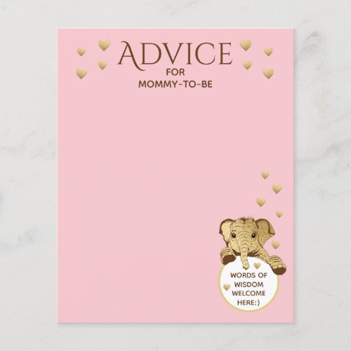 Baby Shower Advice Card Elephant Pink
