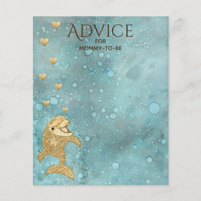 Baby Shower Advice Card "Gold Baby Dolphin" (Front)