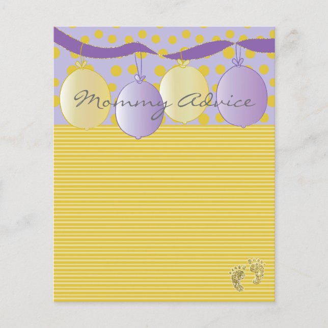 Baby Shower Advice Card "Gold Feet Balloons" (Front)