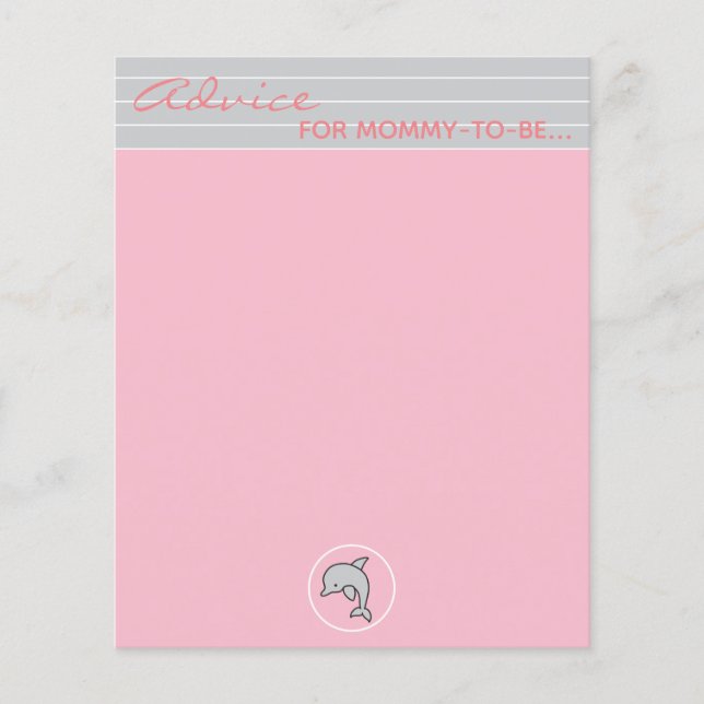 Baby Shower Advice Card "Pink/Grey Dolphin" (Front)