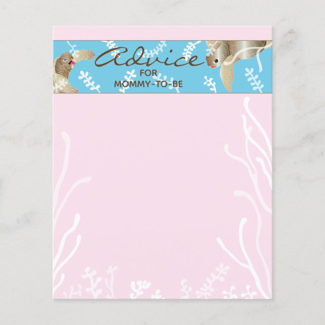 Baby Shower Advice Card "Pink Turtle" (Front)