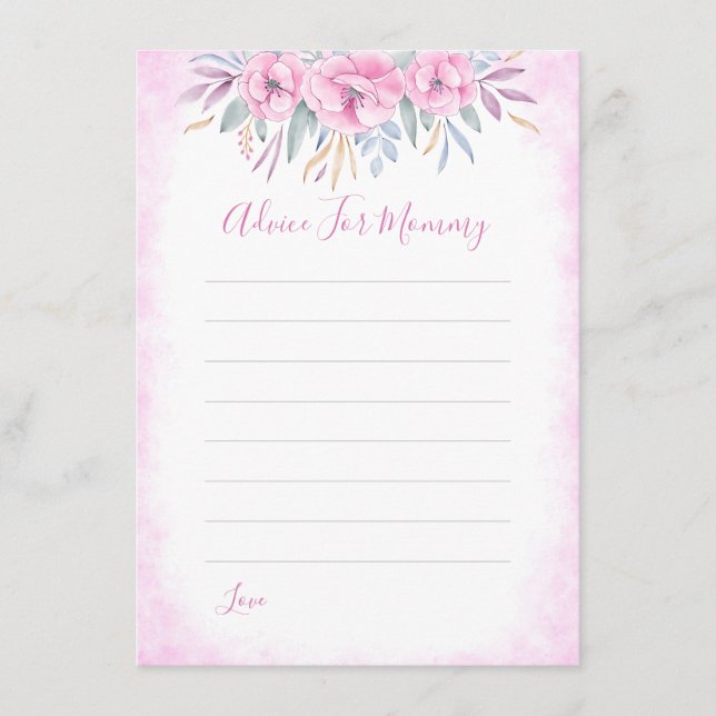 Baby Shower Advice For Mom Pink Flowers Watercolor (Front)