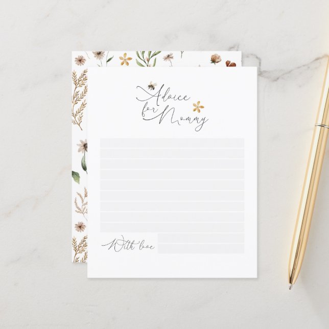 Baby shower advice for mommy modern bee wildflower (Front/Back In Situ)