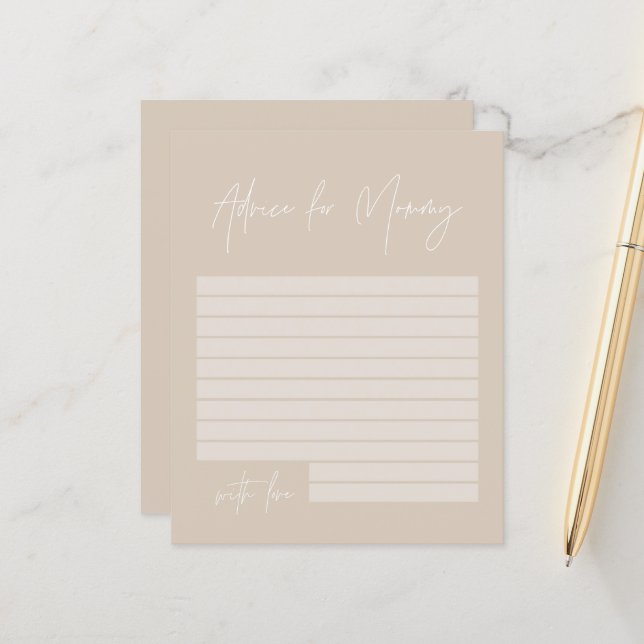 Baby shower advice for mommy modern natural beige (Front/Back In Situ)