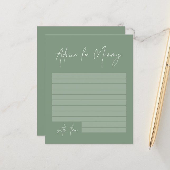 Baby shower advice for mommy modern sage green (Front/Back In Situ)