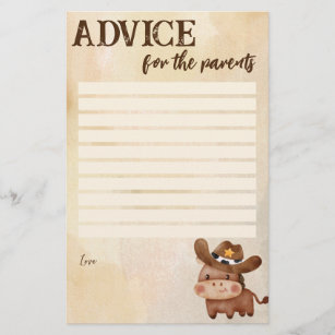 Baby shower advice for the parents little cowboy stationery