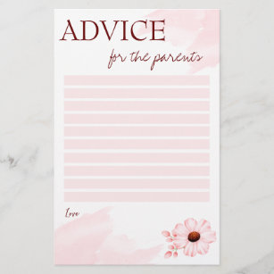Baby shower advice for the parents pink card