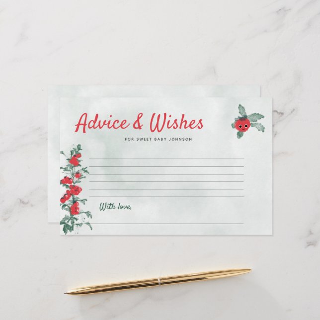 Baby Shower Advice Wishes Rustic Tomato Watercolor Stationery (Front/Back In Situ)