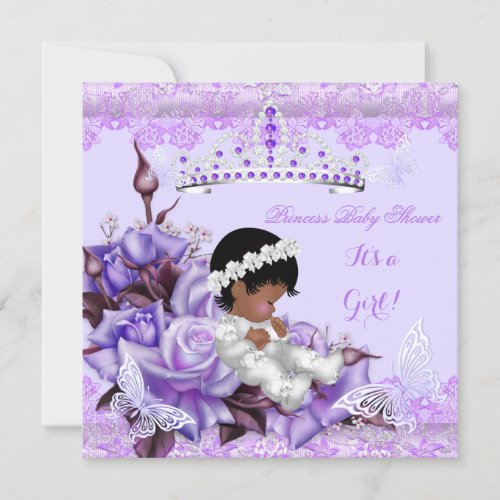 Baby Shower African American Girl Butterfly Lilac Invitation