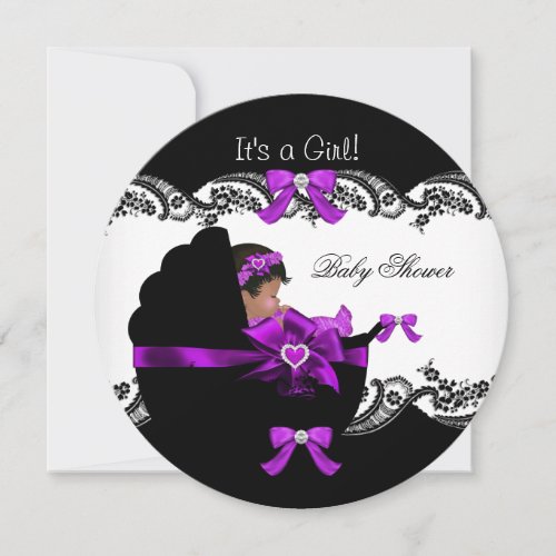 Baby Shower African American Girl Purple Pink Custom Invite