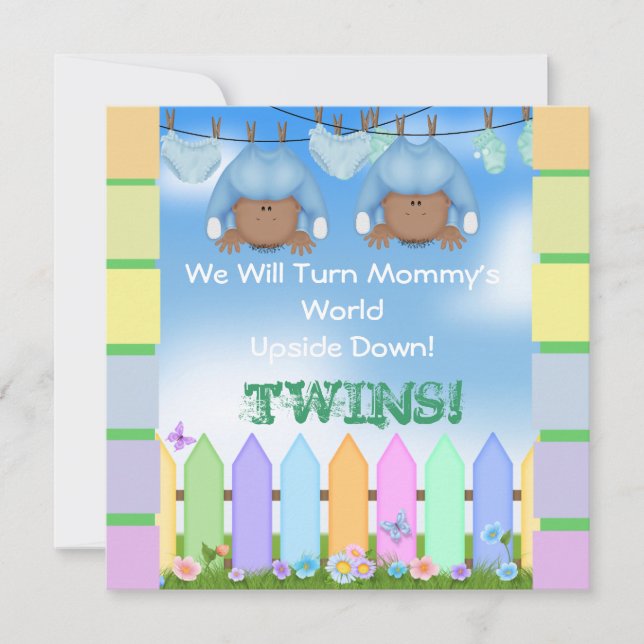 BABY SHOWER AFRICAN AMERICAN TWIN BOYS INVITATION (Front)