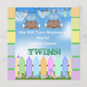 BABY SHOWER AFRICAN AMERICAN TWIN BOYS INVITATION