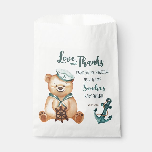 Baby shower Ahoy it's a boy teddy bear nautical  Favor Bag (Front)