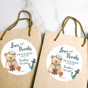 Baby shower Ahoy it's a boy teddy bear thank you Classic Round Sticker