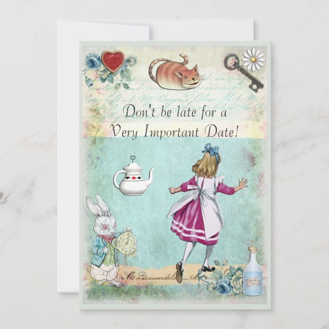 Baby Shower Alice in Wonderland Don't Be Late Invitation (Front)
