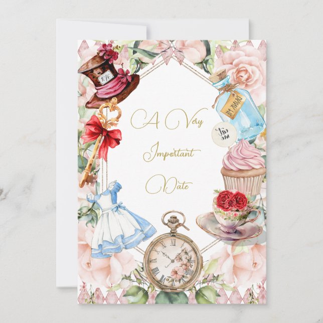Baby Shower Alice In Wonderland Floral Pink  Invitation (Front)