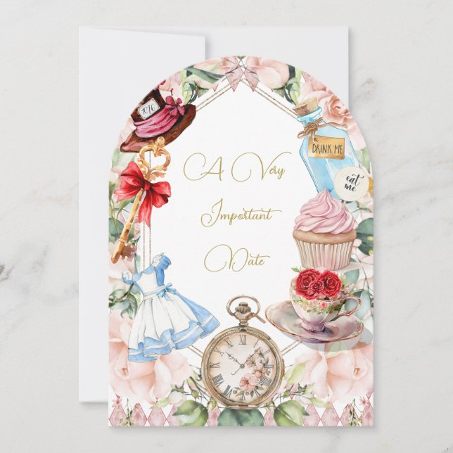 Baby Shower Alice In Wonderland Floral Pink  Invitation (Front)