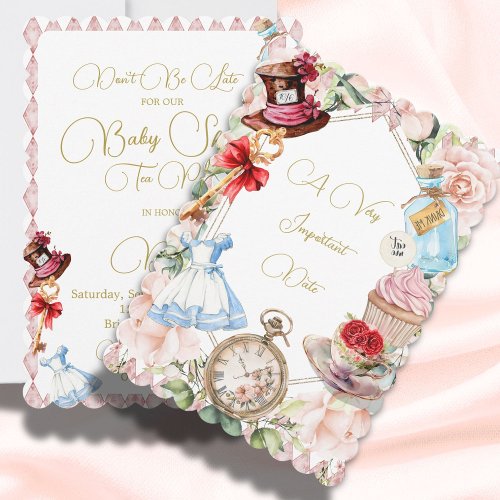 Baby Shower Alice In Wonderland Pink Floral Invitation