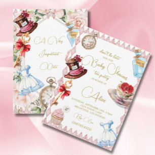 Baby Shower Alice In Wonderland Pink Floral Invitation