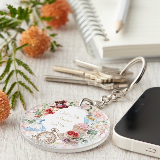 Baby Shower Alice In Wonderland Pink Floral Keychain (Front Right)