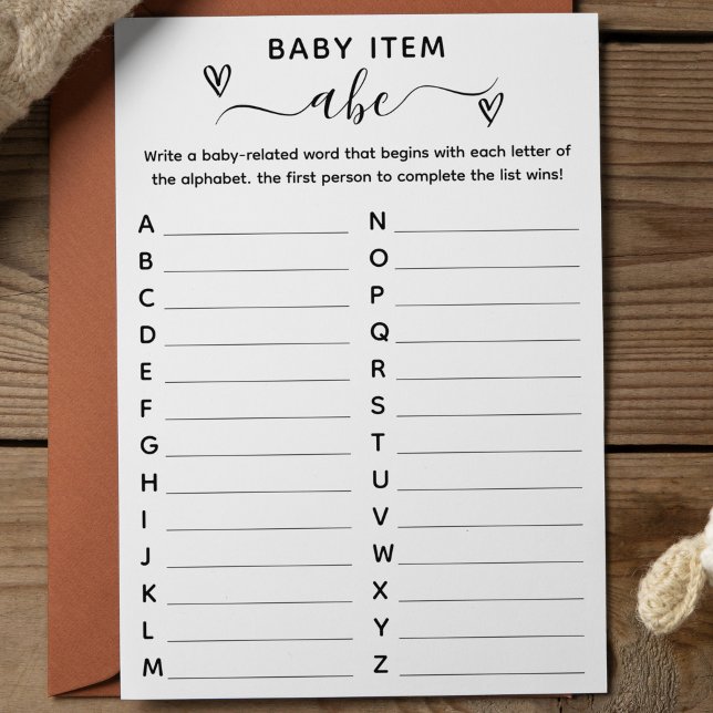 Baby Shower Alphabet Item Game Card (Creator Uploaded)
