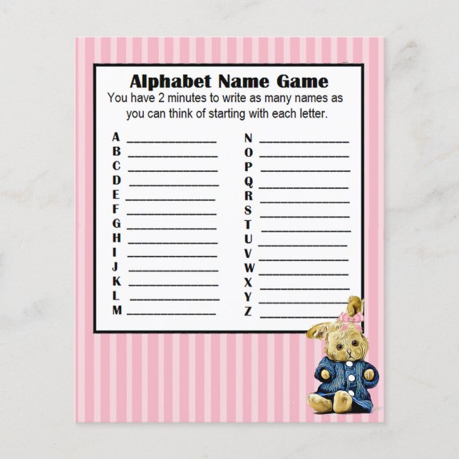 Baby Shower Alphabet Name BINGO Game Bunny Flyer (Front)