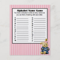 Baby Shower Alphabet Name BINGO Game Bunny Flyer