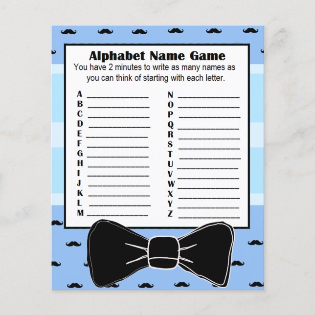 Baby Shower Alphabet Name BINGO Game  Mustache Flyer (Front)